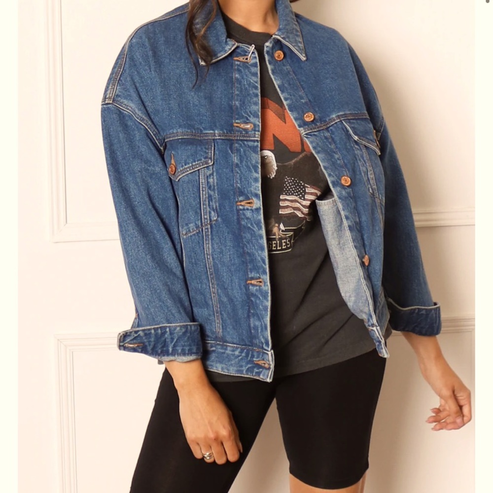 ONLY Vintage Boyfriend Style Oversized Denim Jacket in Blue Wash